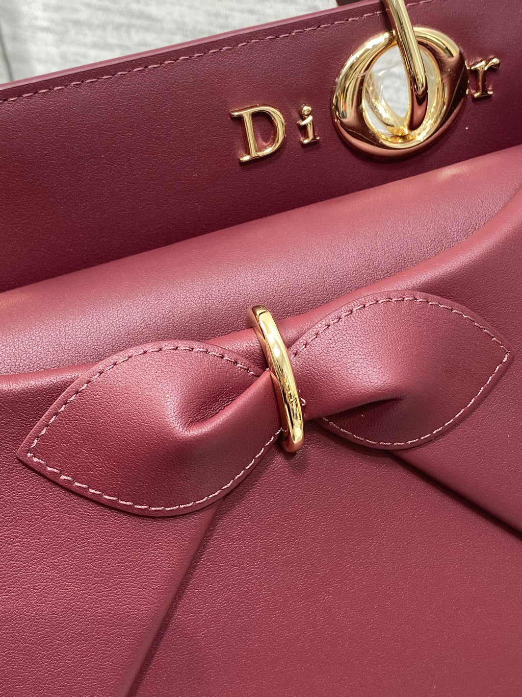 Dior 2025 Bow Bag 28cm Burgundy Leather 272517