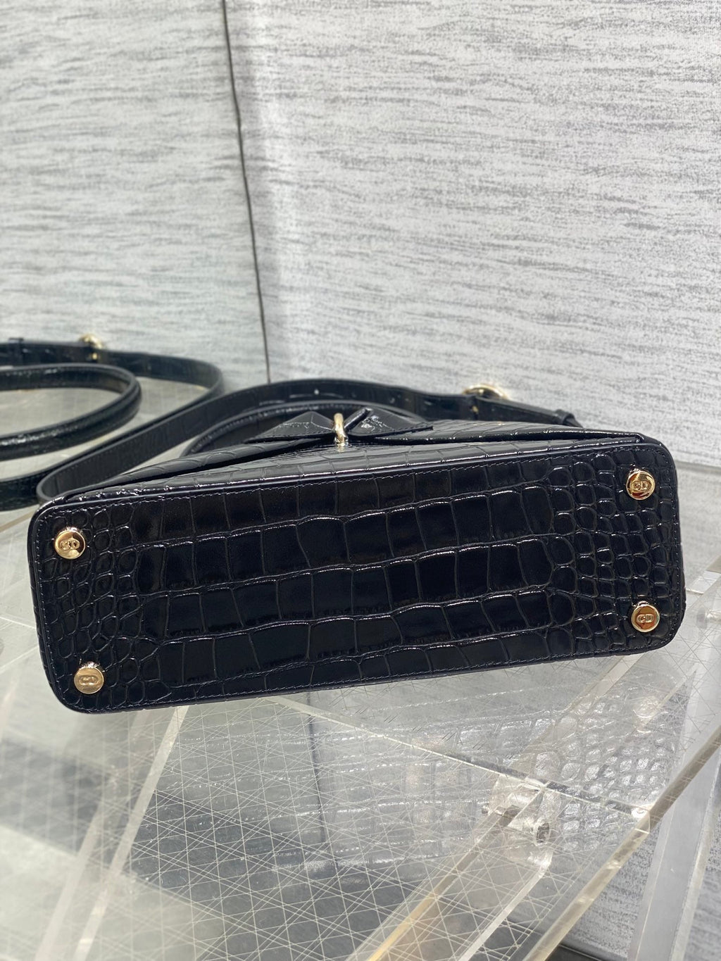 Dior 2025 Crocodile Pattern Bag 28cm Black Leather 272521