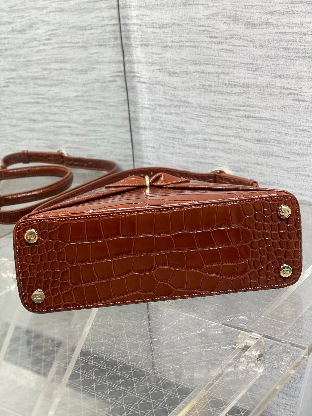 Dior 2025 Crocodile Pattern Bag 28cm Brown Leather 272523