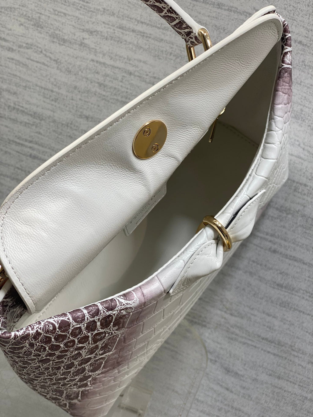 Dior 2025 Crocodile Pattern Bag 28cm White Purple Leather 272527