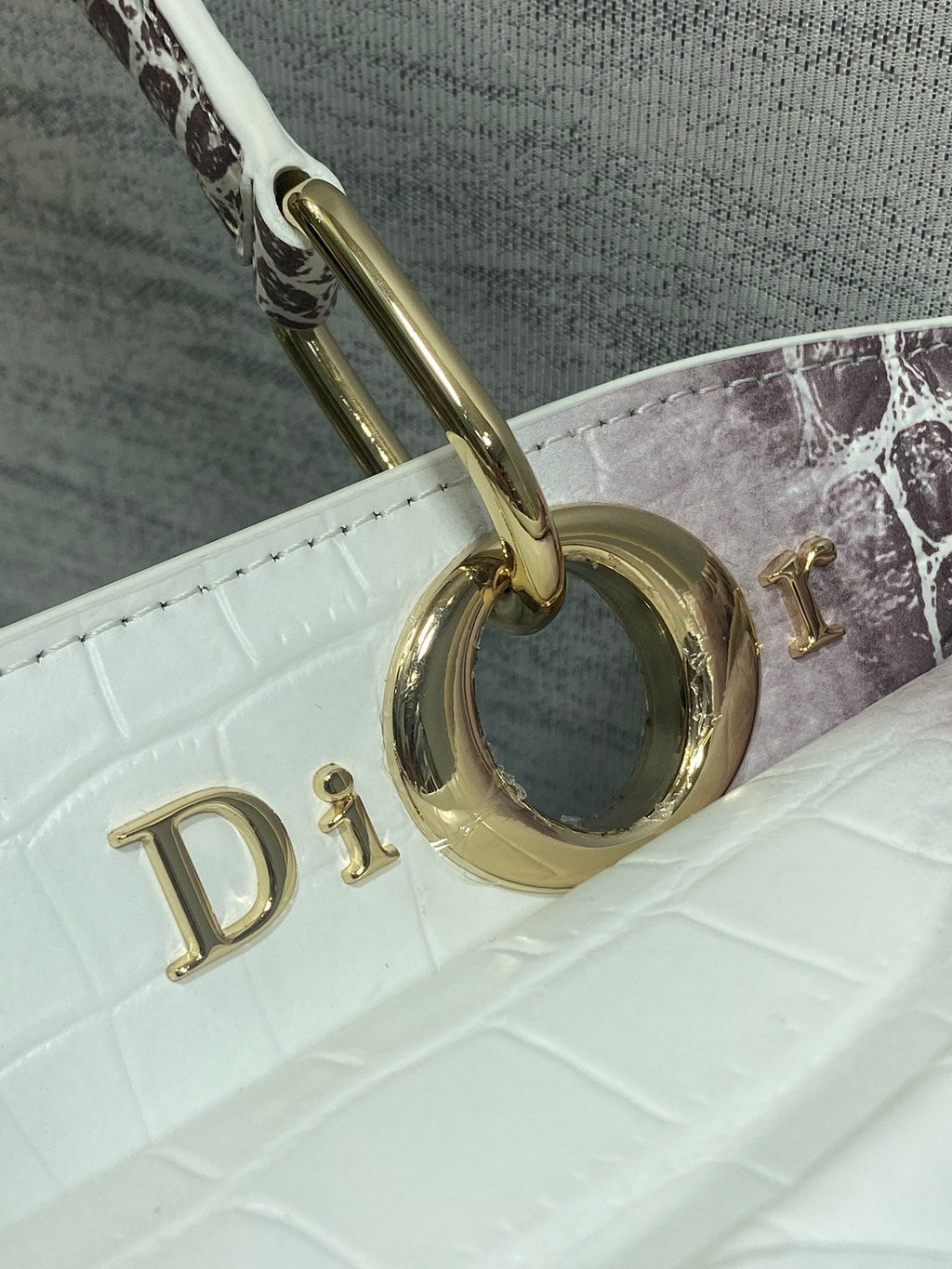 Dior 2025 Crocodile Pattern Bag 28cm White Purple Leather 272527