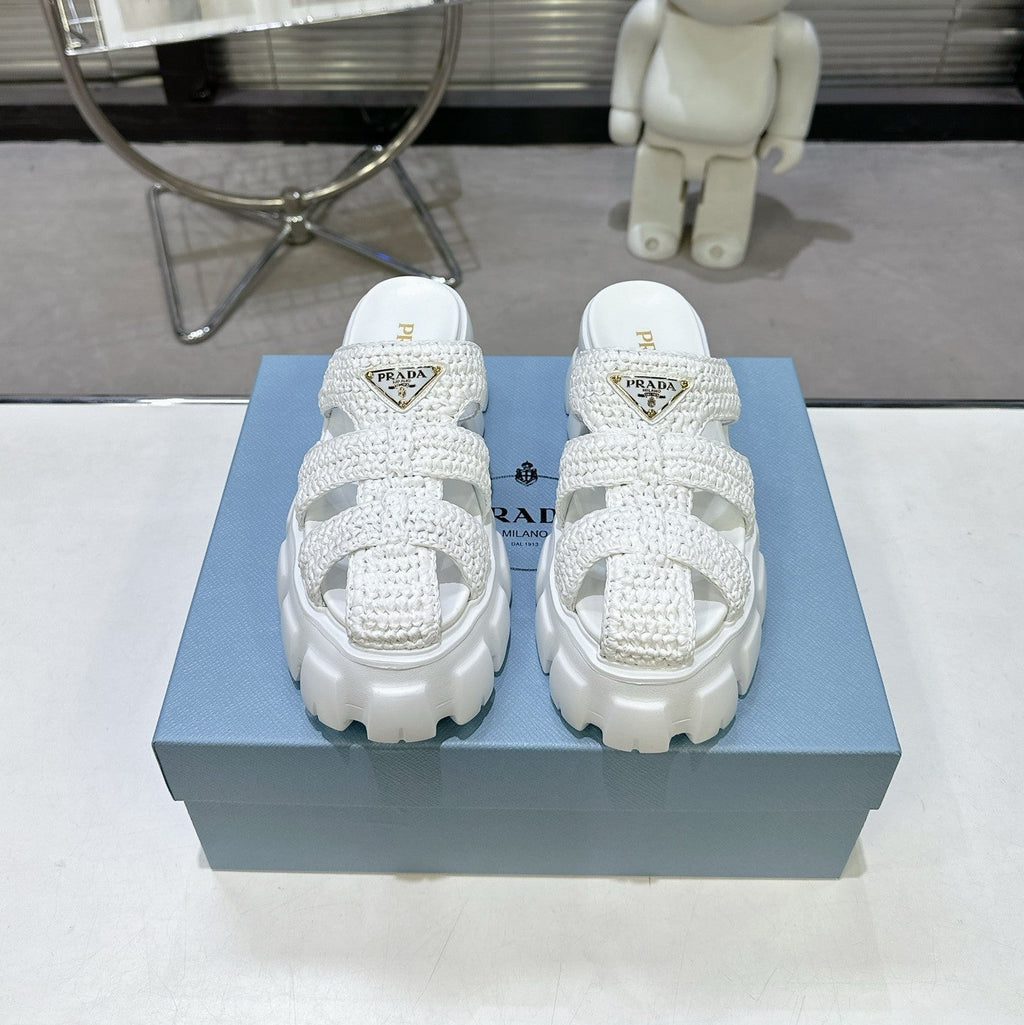 Prada Monolith Sandals 55mm White Raffia Cowhide 564335