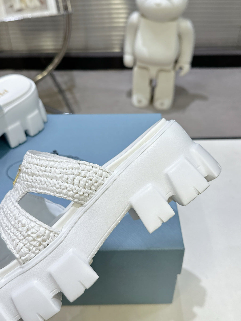 Prada Monolith Sandals 55mm White Raffia Cowhide 564335