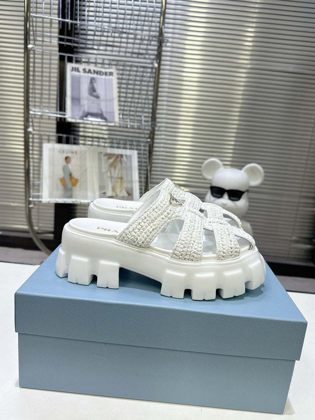 Prada Monolith Sandals 55mm White Raffia Cowhide 564335