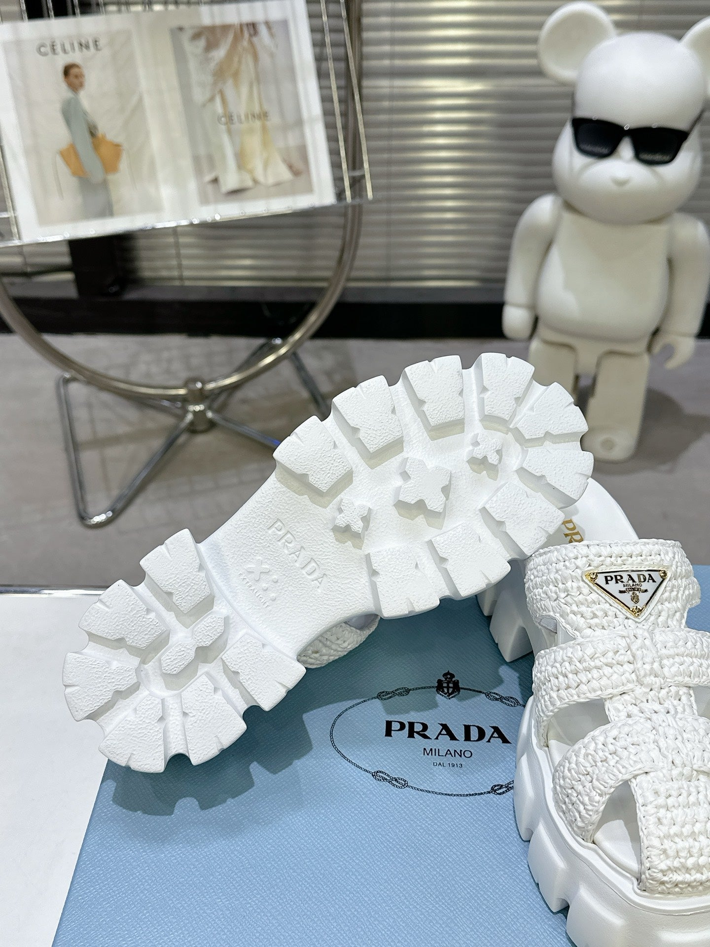 Prada Monolith Sandals 55mm White Raffia Cowhide 564335