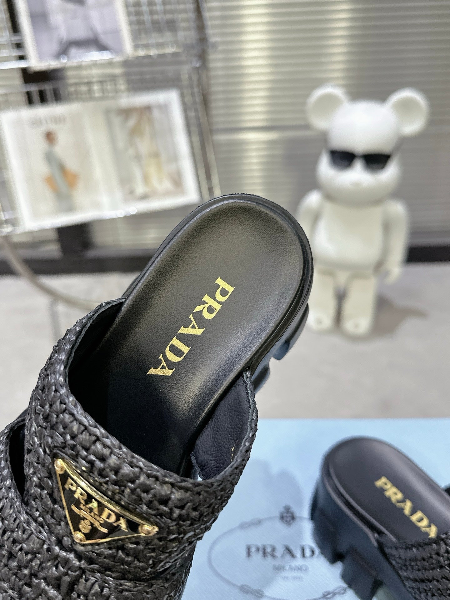 Prada Monolith Sandals 55mm Black Raffia Cowhide