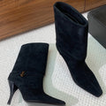 YSL 2025 High-heeled Ankle Boot Black Suede 574076
