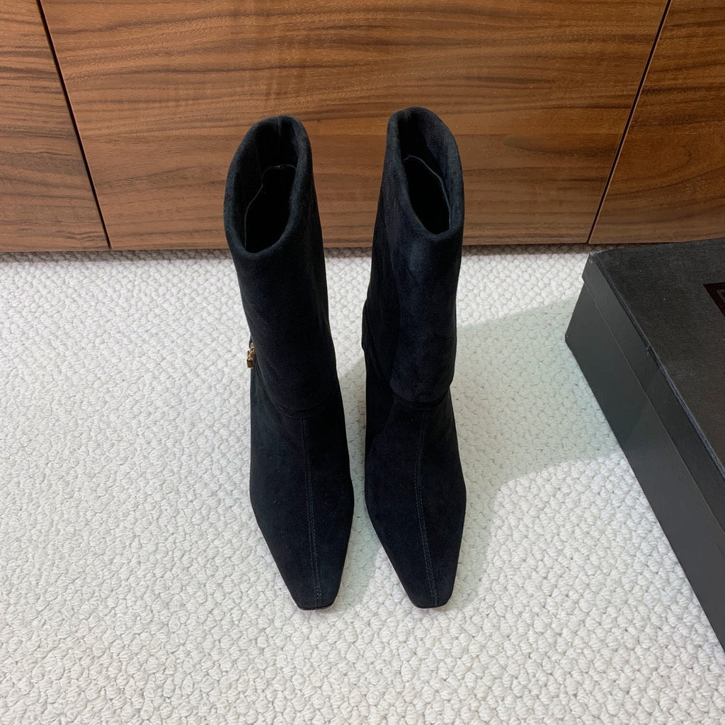 YSL 2025 High-heeled Ankle Boot Black Suede 574076