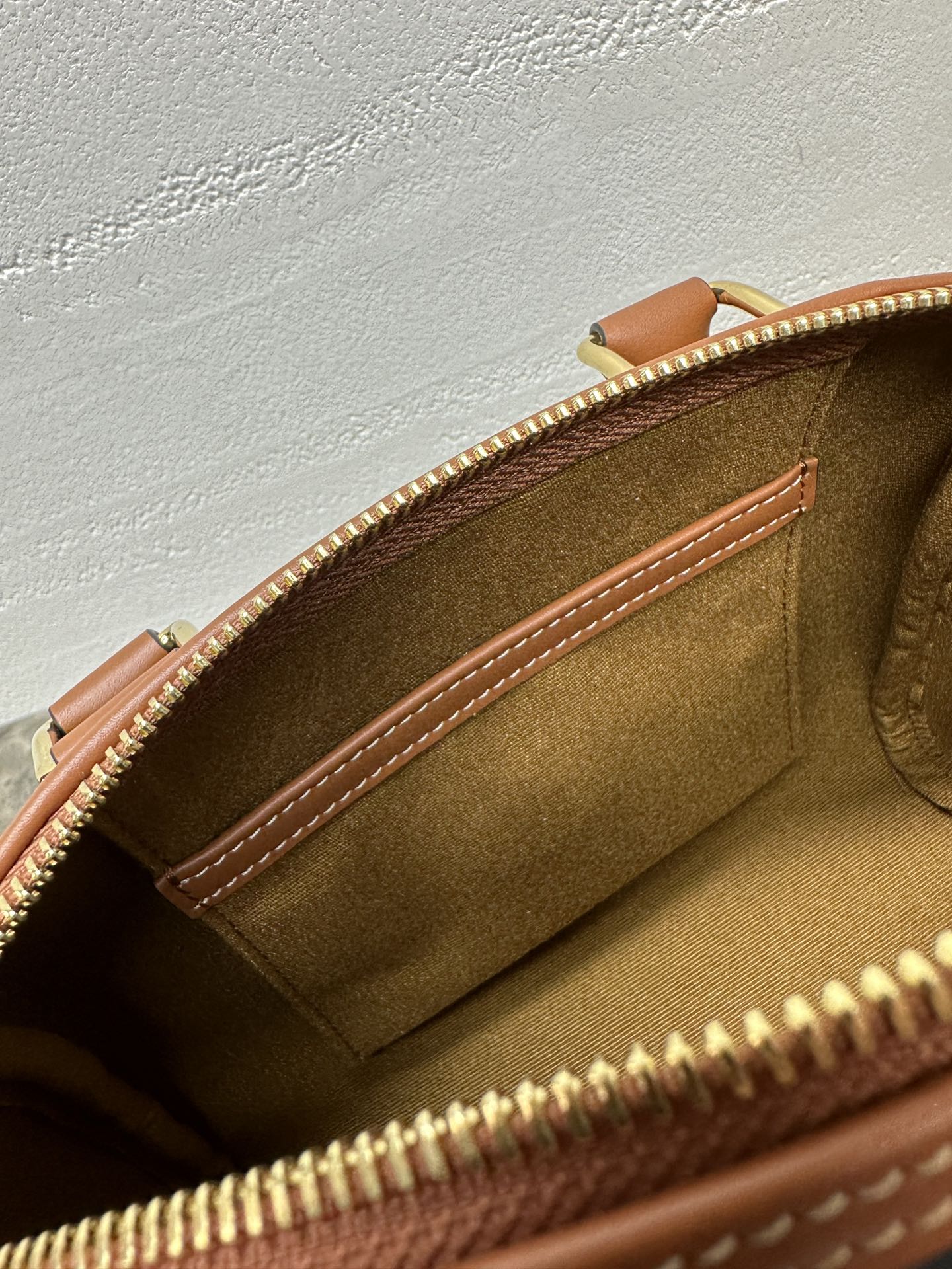 Celine Small Boston Bag In The Triomphe Canvas And Tan Calfskin