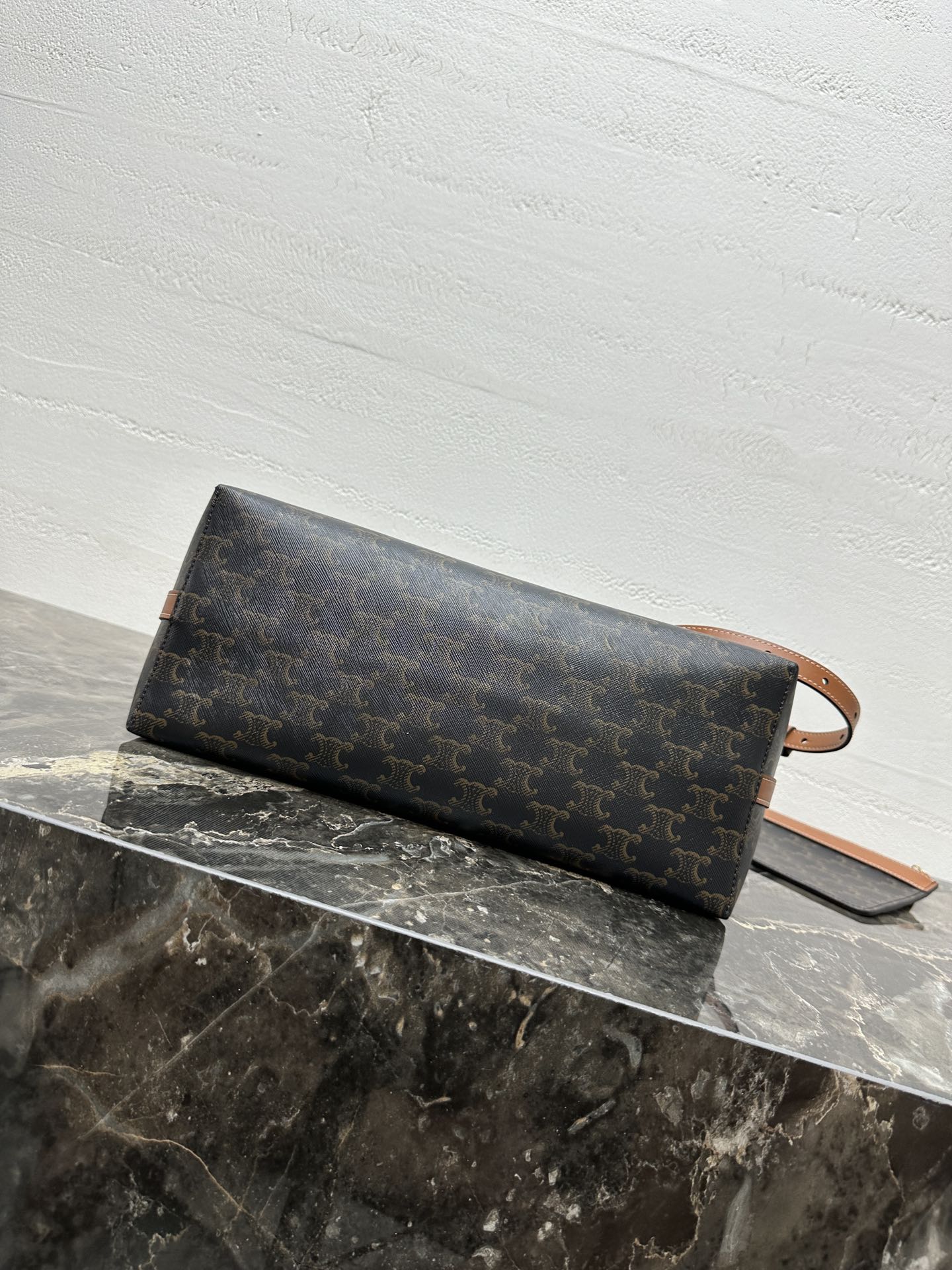 Celine Soft Shopper Bag in Triomphe Brown Black Canvas and Calfskin