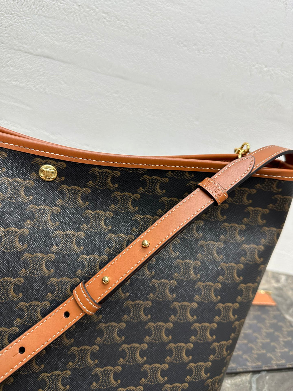 Celine Soft Shopper Bag in Triomphe Brown Black Canvas and Calfskin