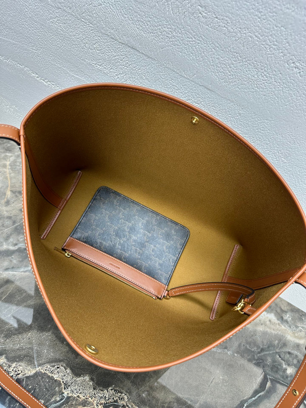 Celine Soft Shopper Bag in Triomphe Brown Black Canvas and Calfskin