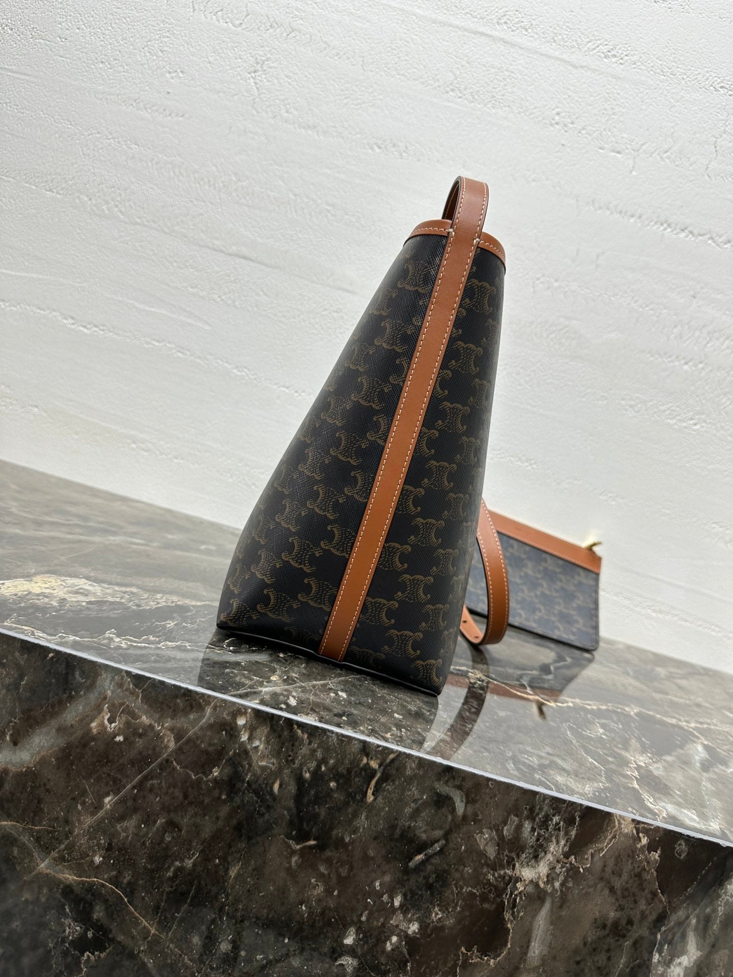 Celine Soft Shopper Bag in Triomphe Brown Black Canvas and Calfskin