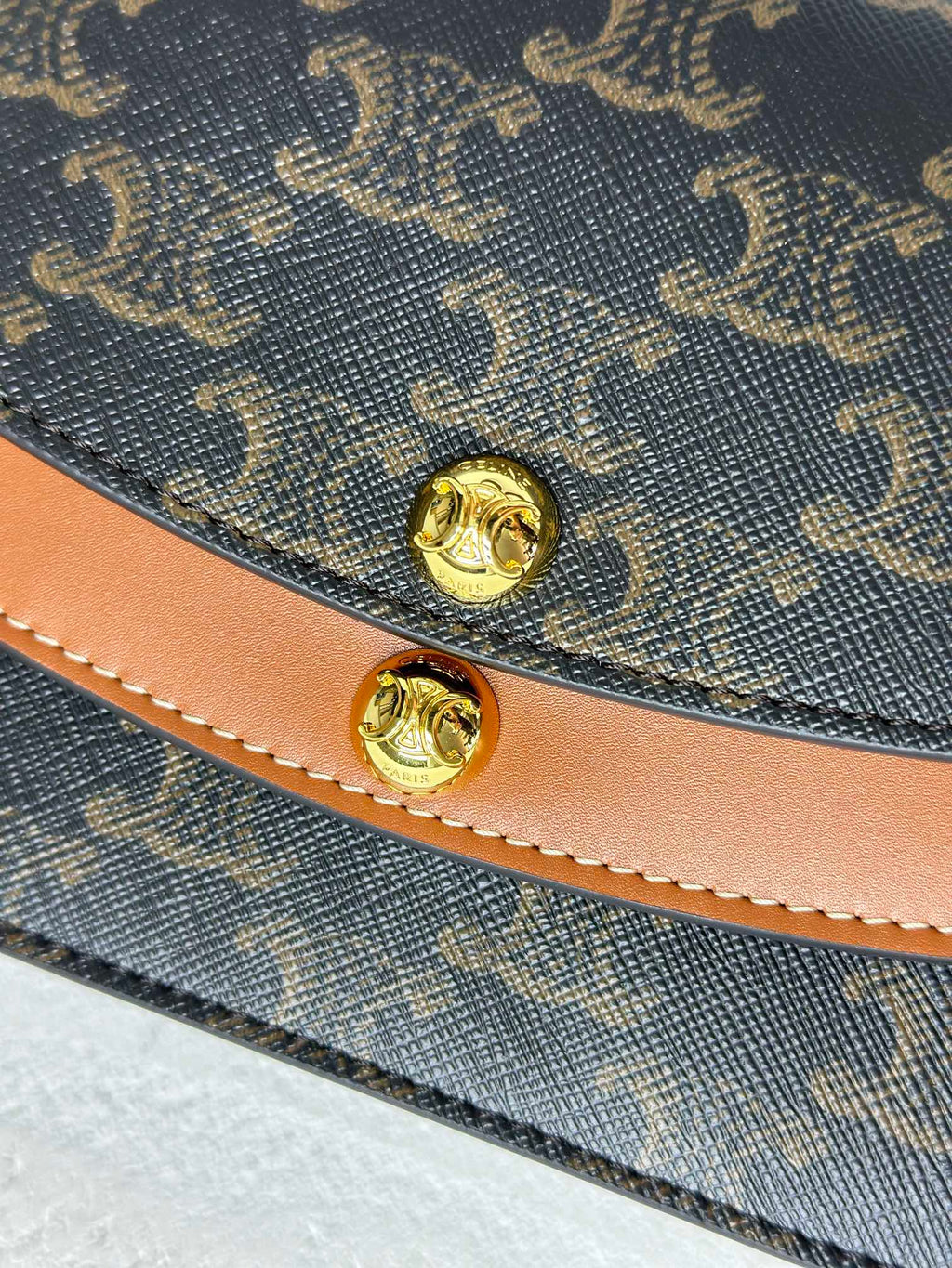 Celin Duo Wallet On Strap Triomphe Brown Black Canvas and Calfskin