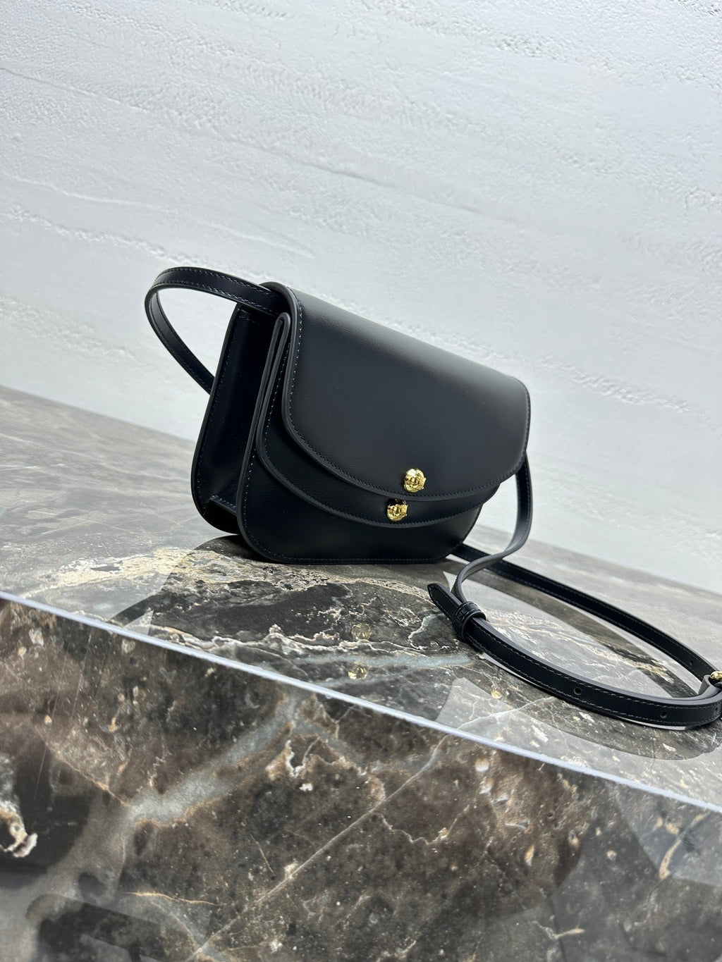 Celin Duo Wallet On Strap Triomphe Black Calfskin