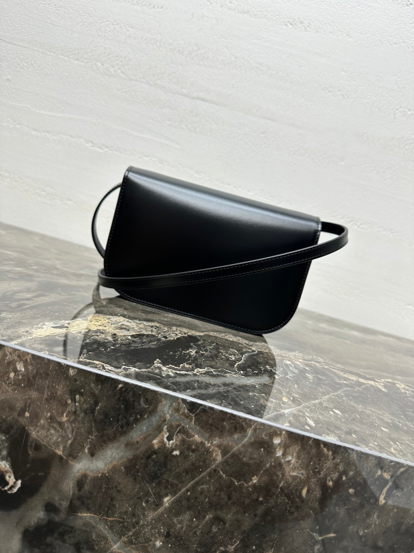 Celin Duo Wallet On Strap Triomphe Black Calfskin