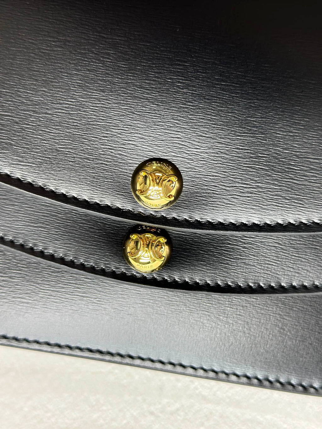 Celin Duo Wallet On Strap Triomphe Black Calfskin