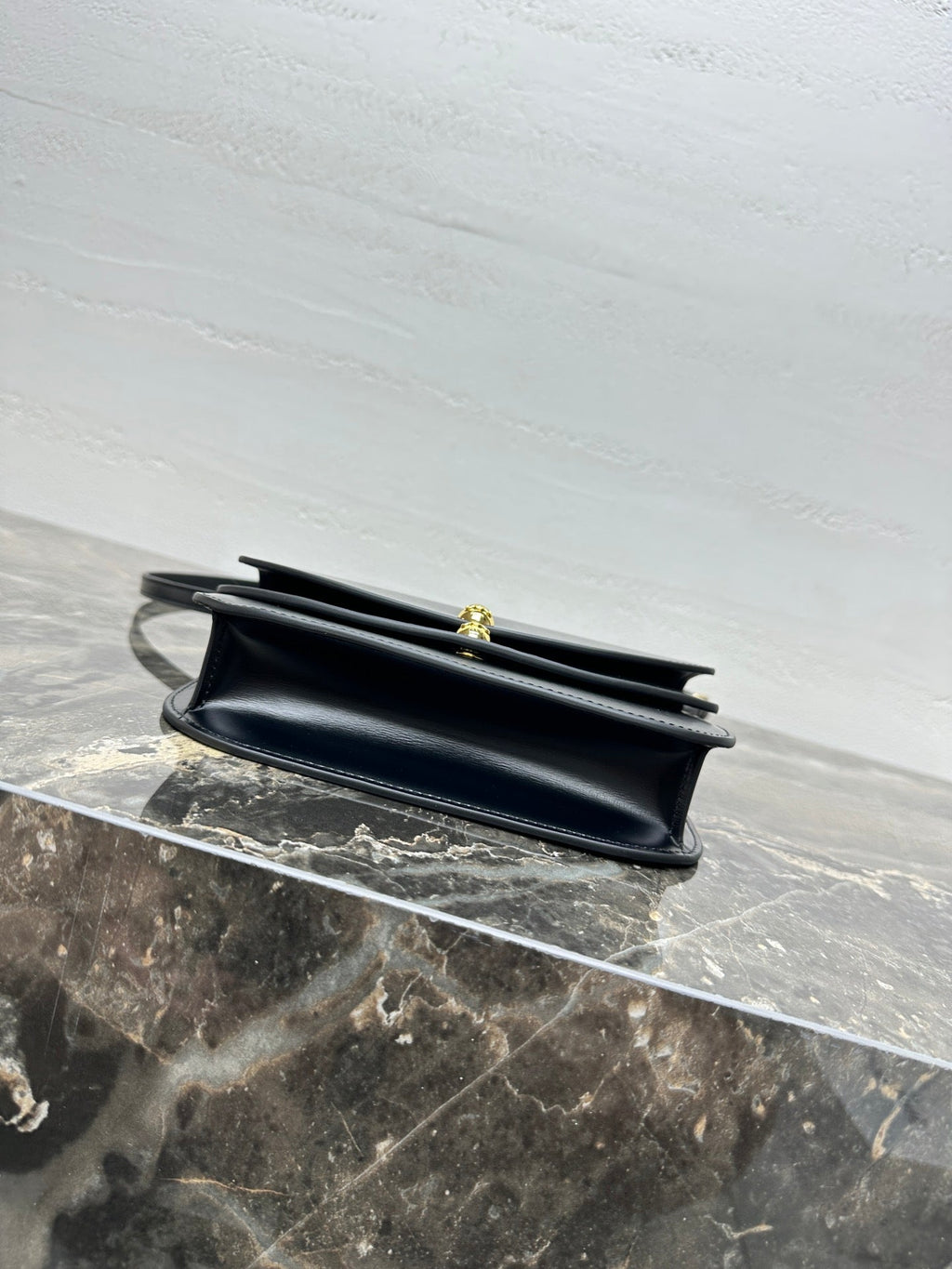 Celin Duo Wallet On Strap Triomphe Black Calfskin