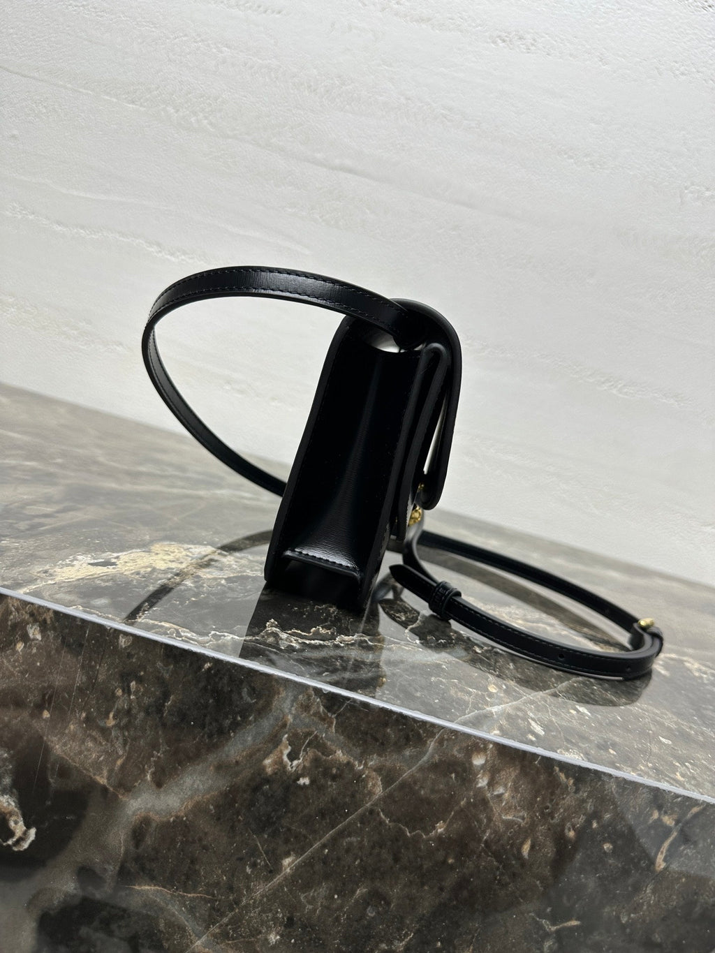 Celin Duo Wallet On Strap Triomphe Black Calfskin