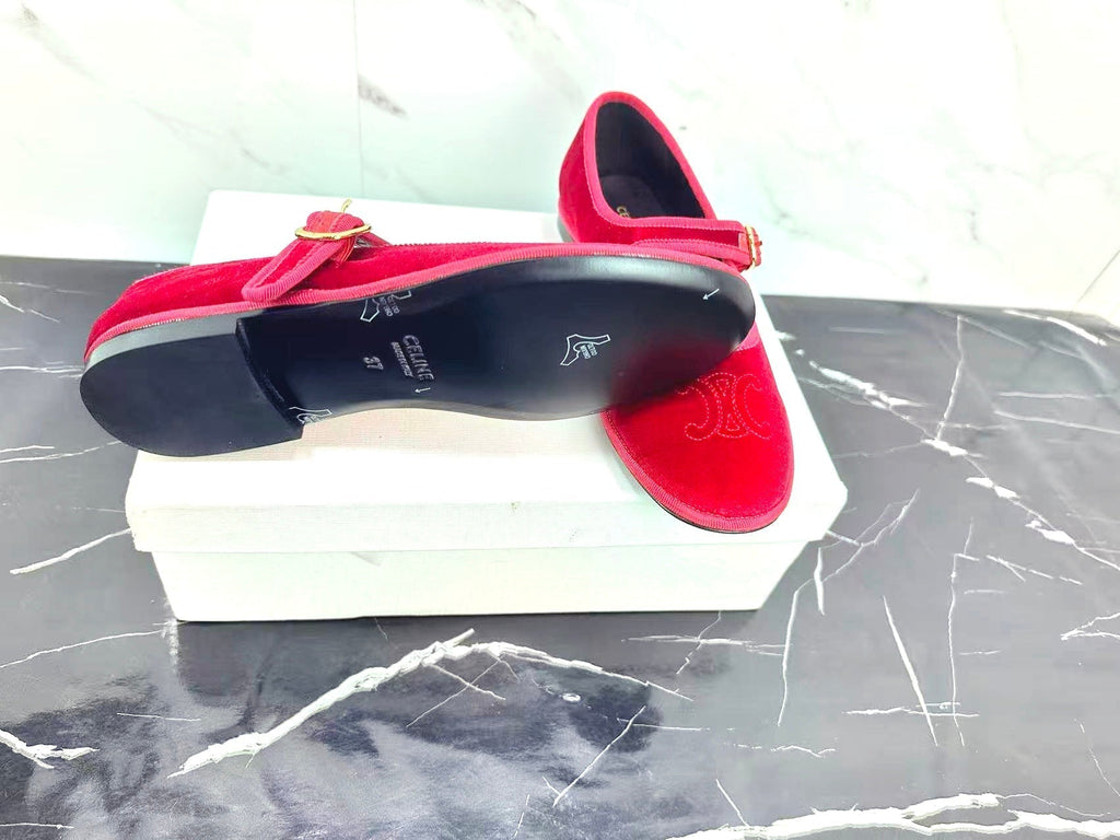 Celine 25 Eve Triomphe Ballet Flat Red Velvet 547725