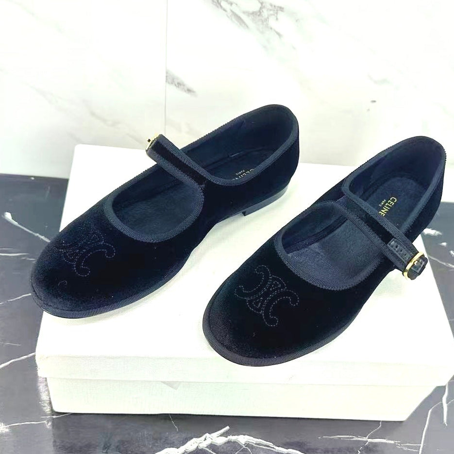 Celine 25 Eve Triomphe Ballet Flat Blue Velvet 547726