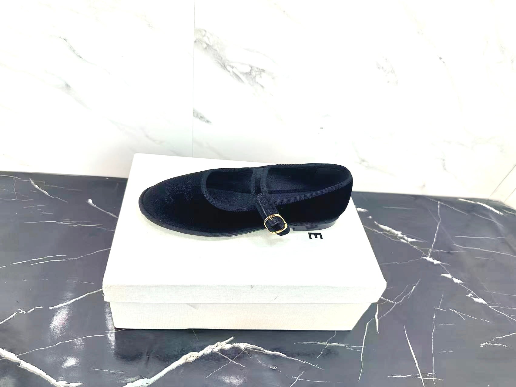 Celine 25 Eve Triomphe Ballet Flat Blue Velvet 547726