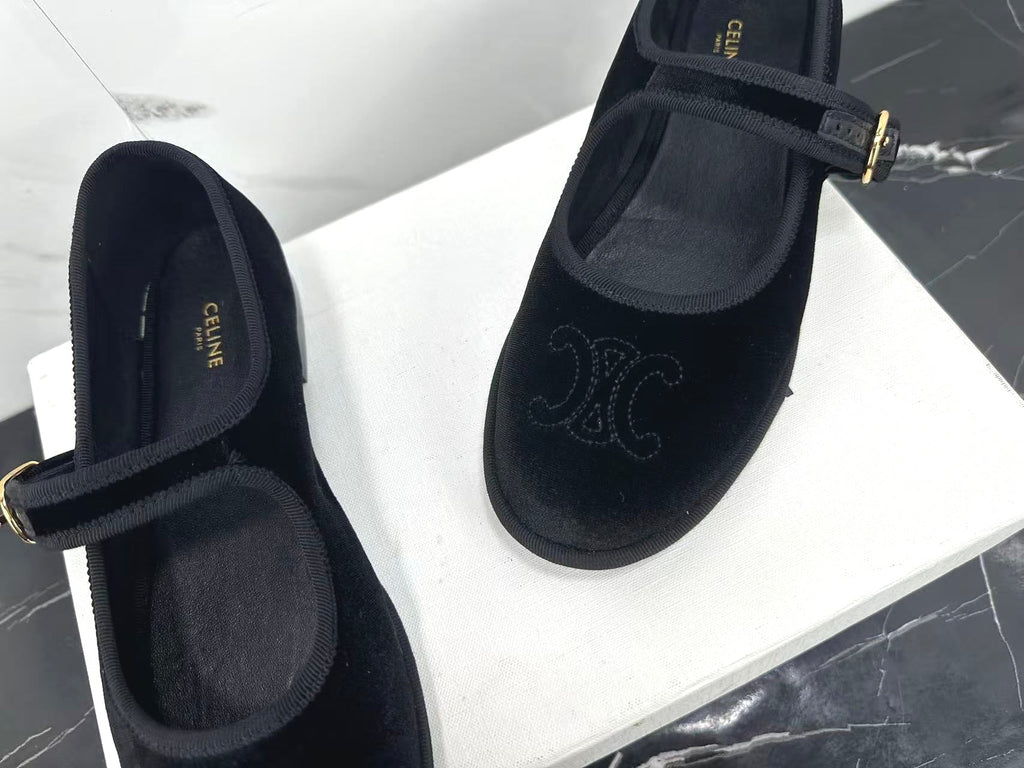 Celine 25 Eve Triomphe Ballet Flat Blue Velvet 547726