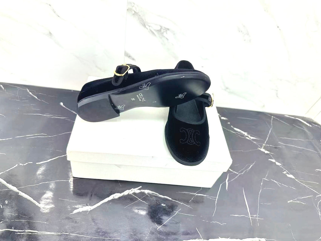 Celine 25 Eve Triomphe Ballet Flat Blue Velvet 547726