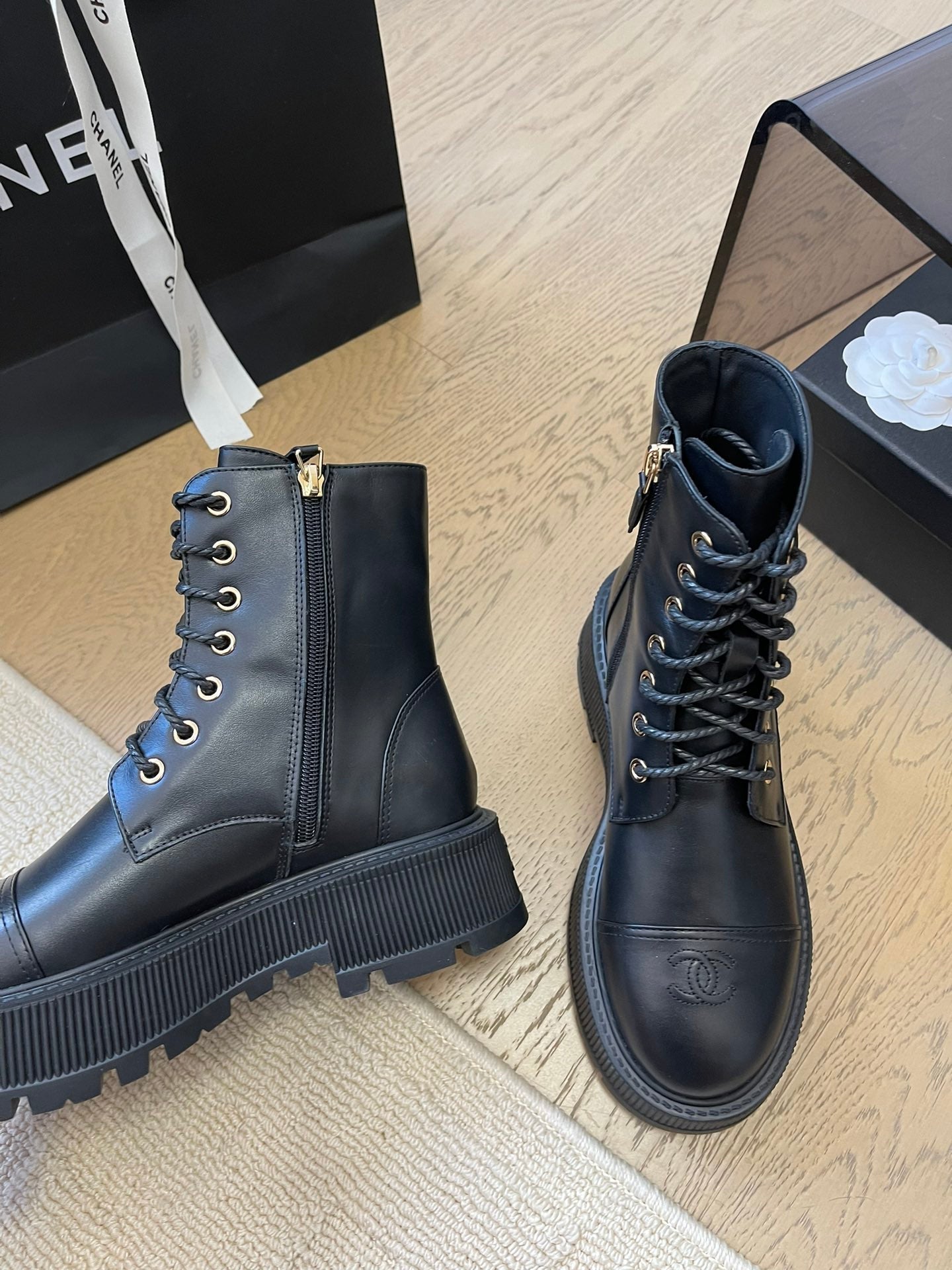 Chanel 2025 Lace-up Ankle Boot Black Calfskin 963004