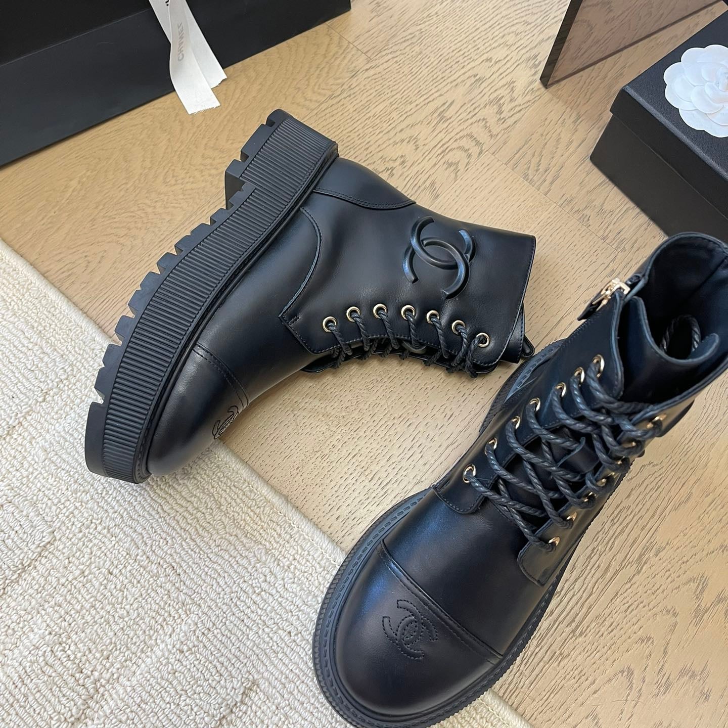 Chanel 2025 Lace-up Ankle Boot Black Calfskin 963004