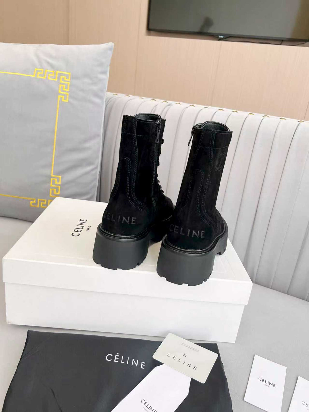 Celine 25s Triomphe Rangers Mid Lace-Up Boot Black Suede