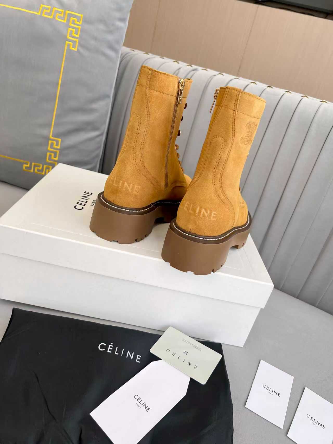 Celine 25s Triomphe Rangers Mid Lace-Up Boot Brown Suede