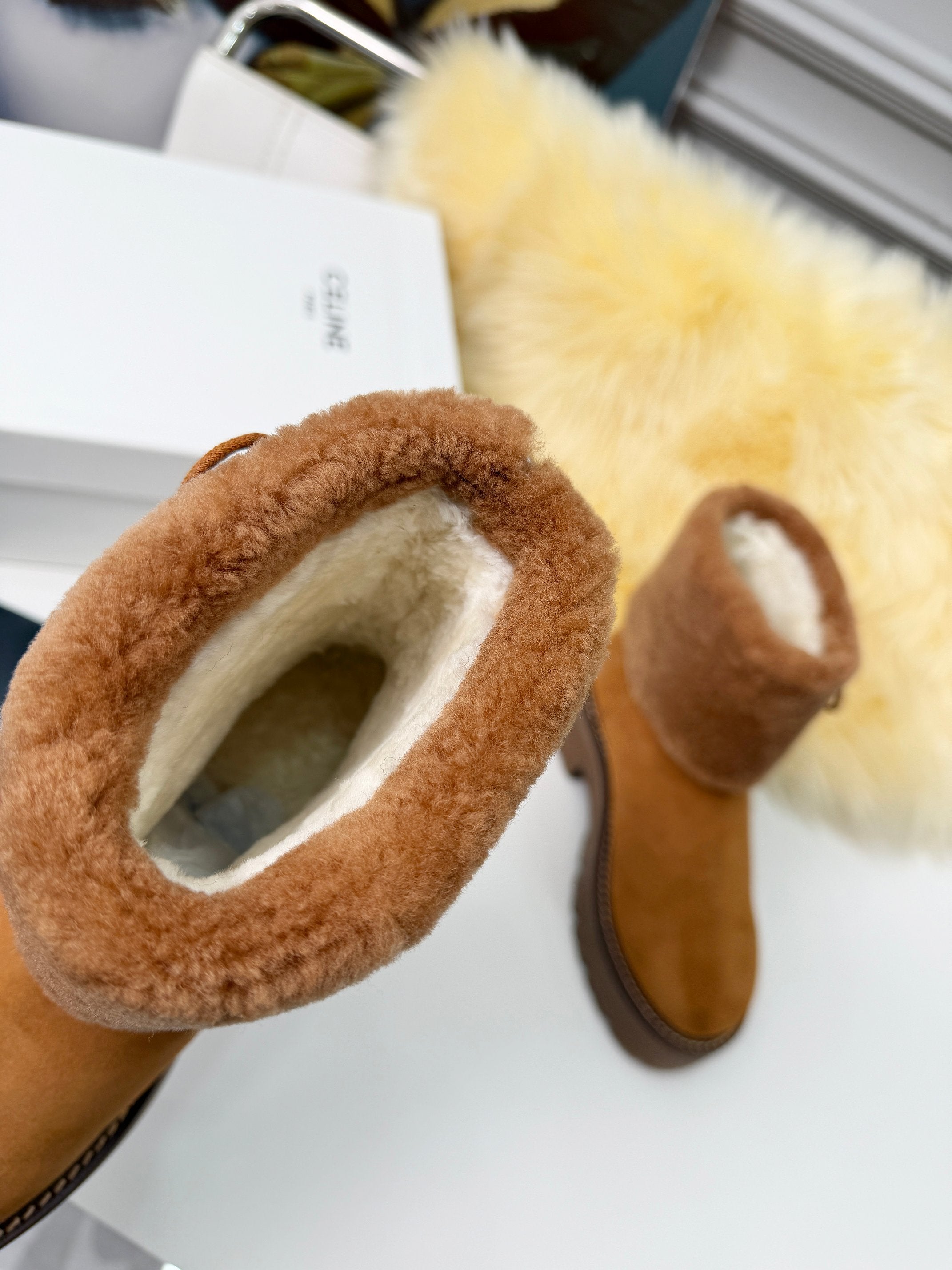 Celin Spring Runway Ankle Boots Brown Fur Suede 567510