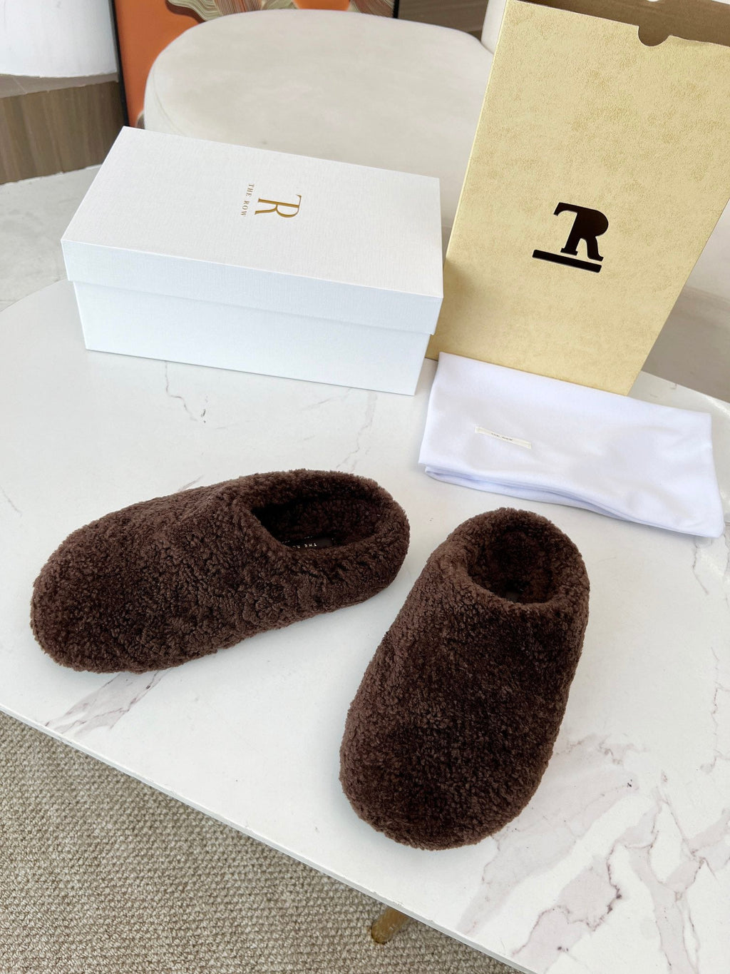 The Row 2025 Retro Oversized Toe Birkenstock Slipper Dark Brown Wool 576031