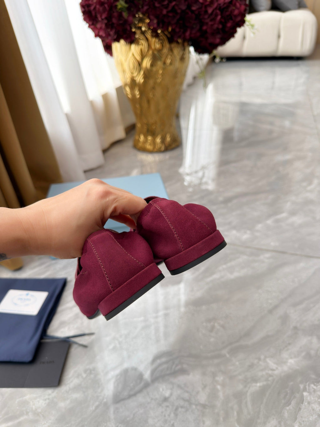 Prada 25SS Casual Elastic Loafers Wine Red Suede 564180