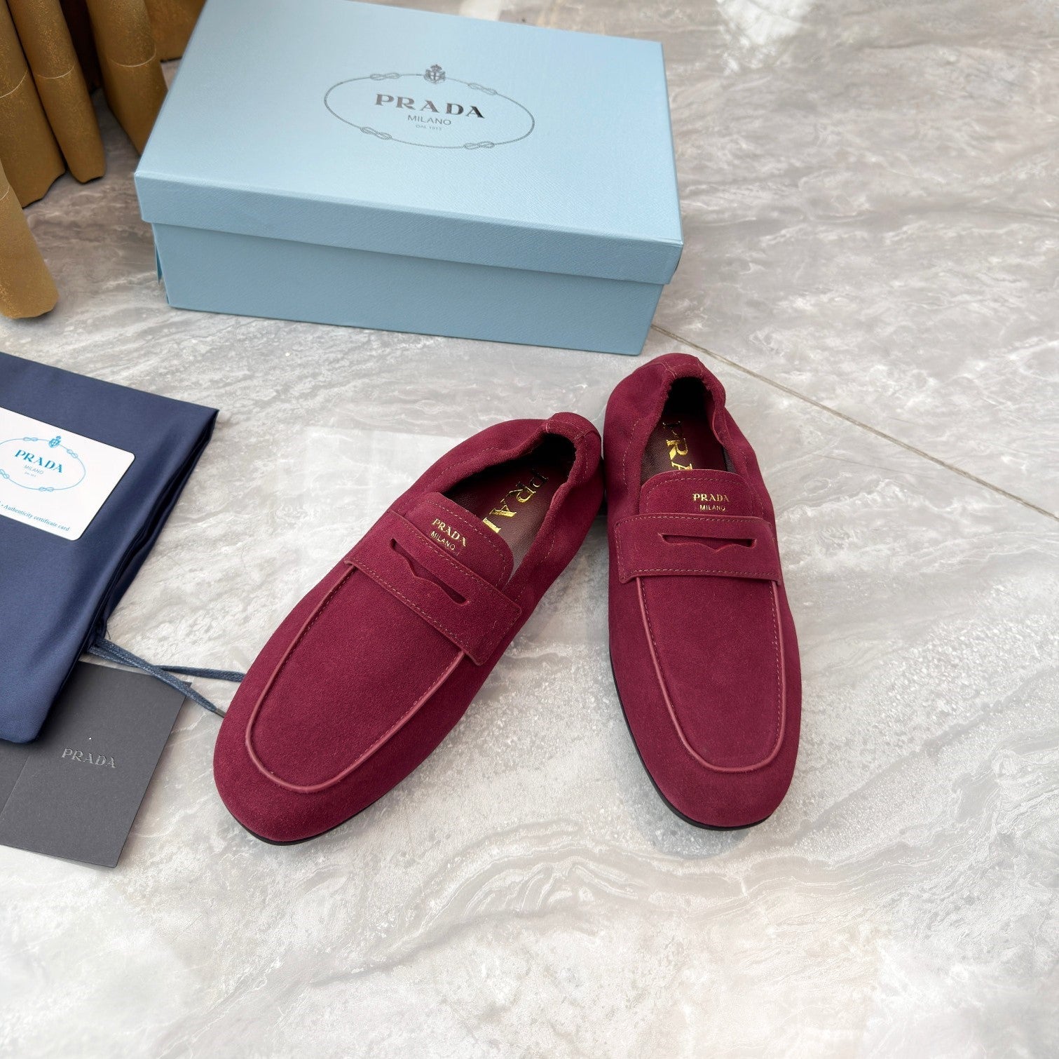 Prada 25SS Casual Elastic Loafers Wine Red Suede 564180