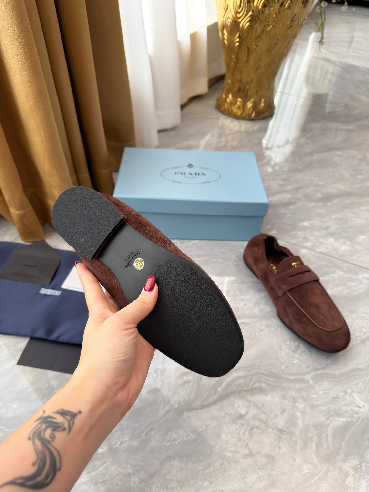 Prada 25SS Casual Elastic Loafers Warm Clay Suede 564181