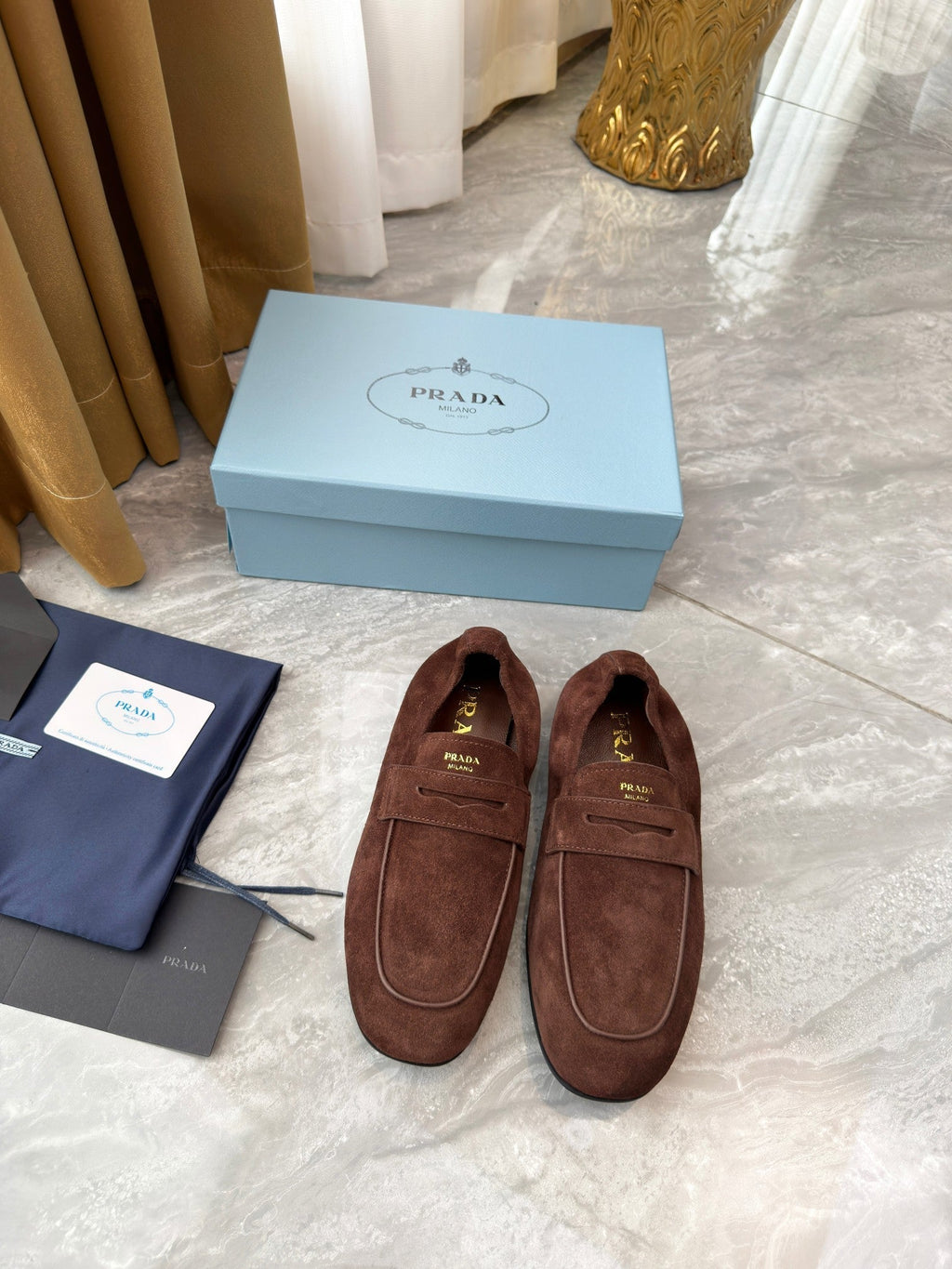 Prada 25SS Casual Elastic Loafers Warm Clay Suede 564181