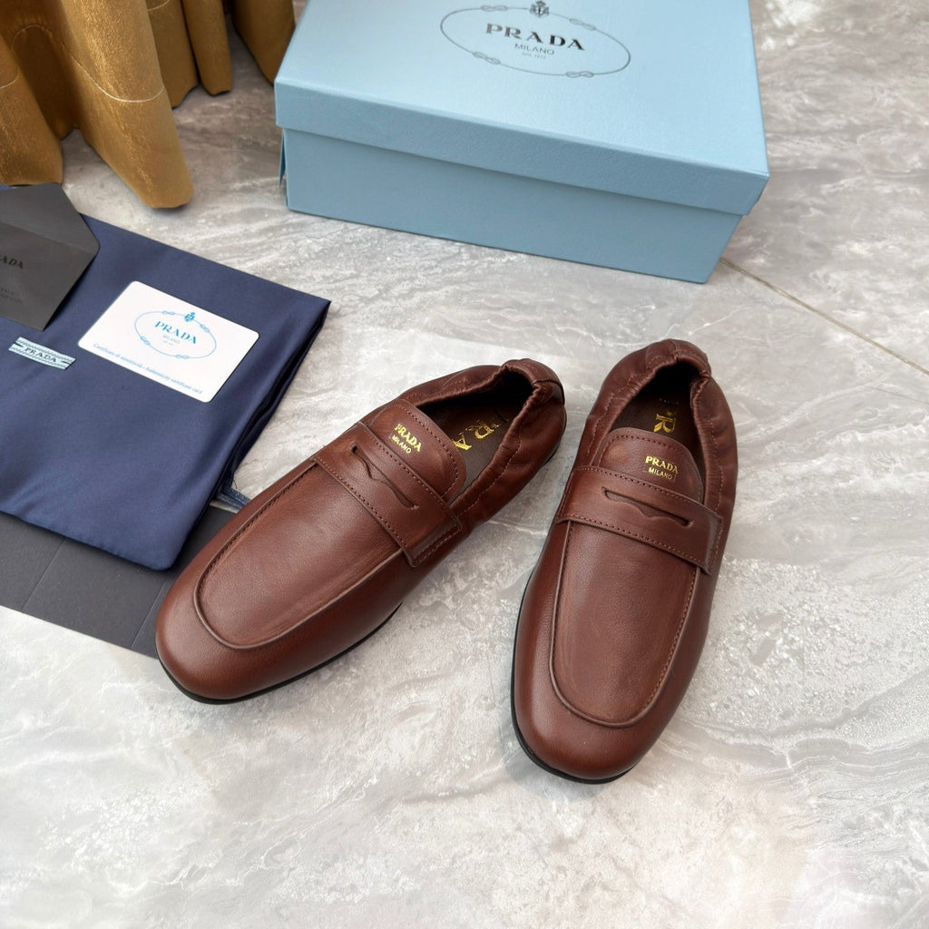 Prada 25SS Casual Elastic Loafers Warm Clay Distressed Calfskin 564182