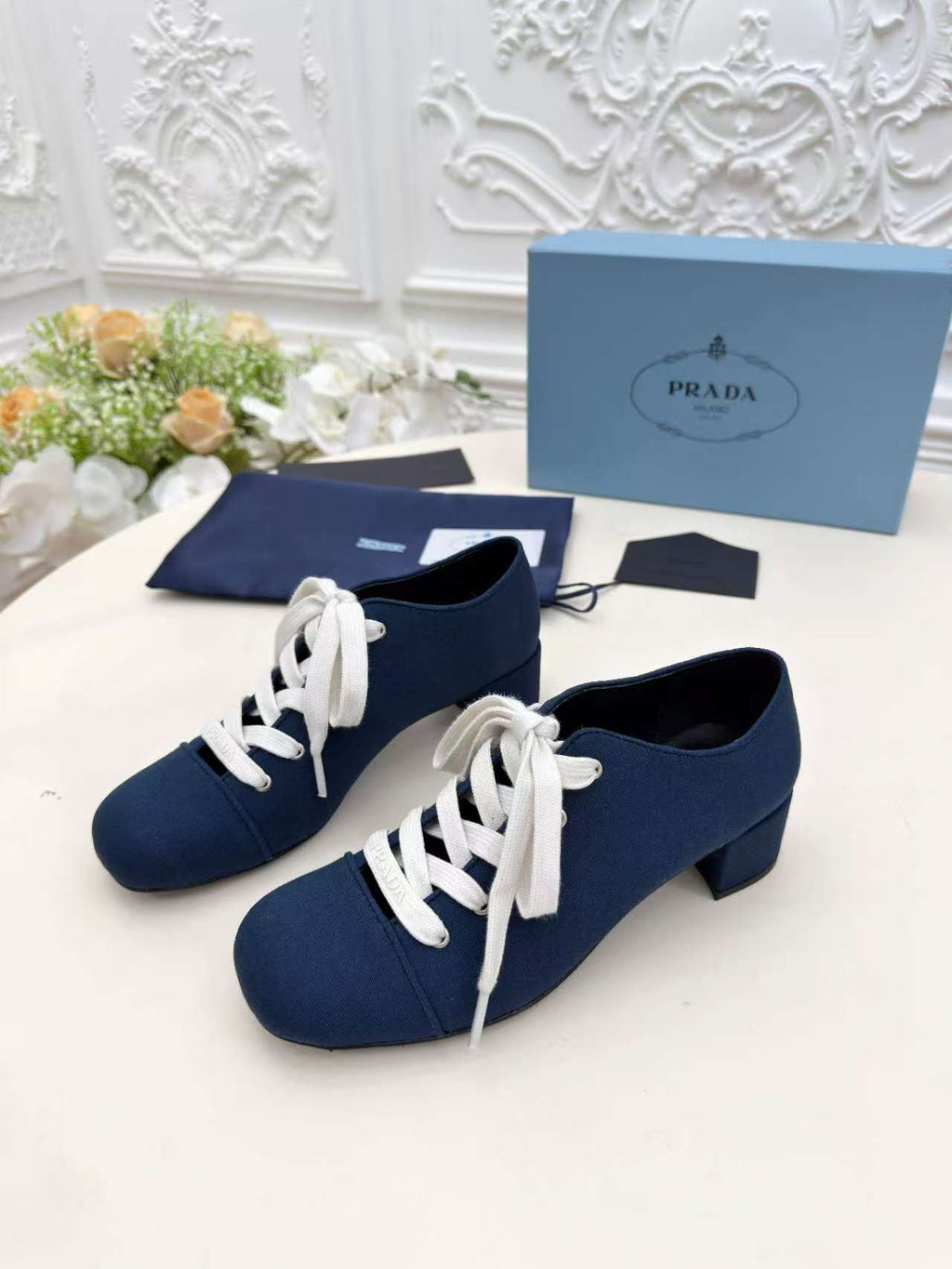 Prada 25 Mary Jane Shoes 55mm Dark Blue Fabric 564184