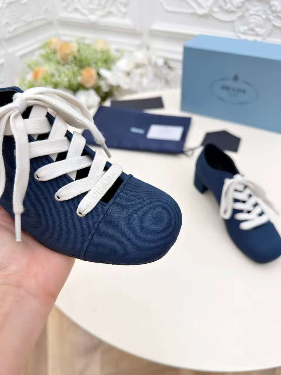 Prada 25 Mary Jane Shoes 55mm Dark Blue Fabric 564184