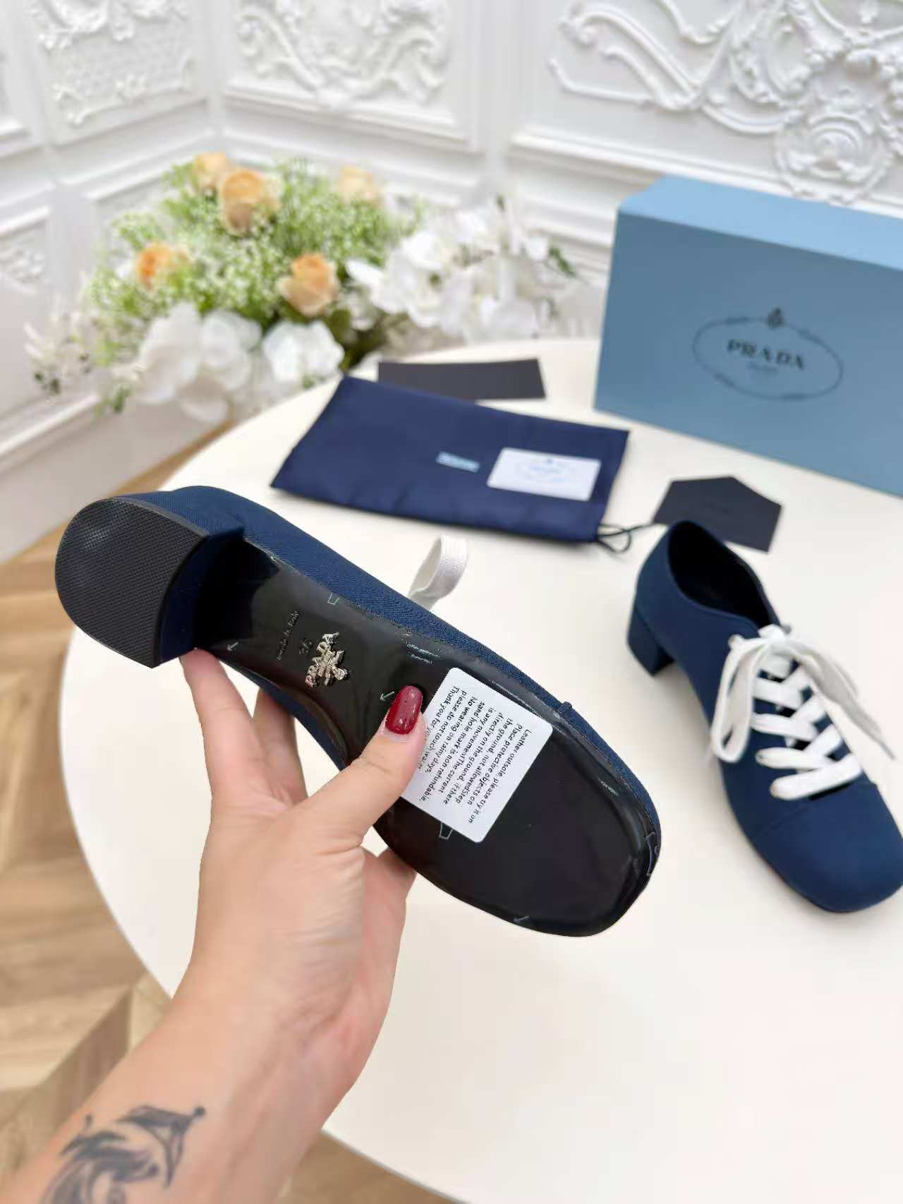 Prada 25 Mary Jane Shoes 55mm Dark Blue Fabric 564184