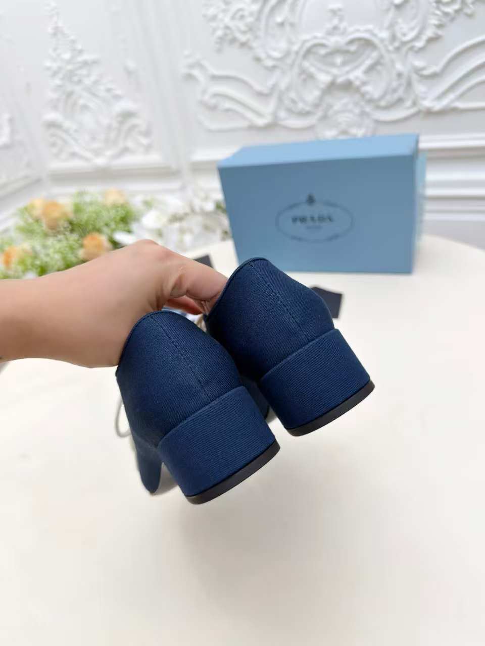 Prada 25 Mary Jane Shoes 55mm Dark Blue Fabric 564184