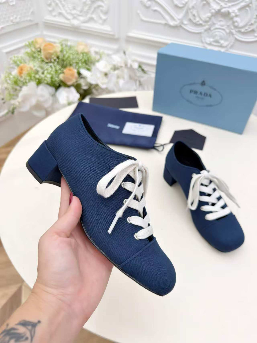 Prada 25 Mary Jane Shoes 55mm Dark Blue Fabric 564184