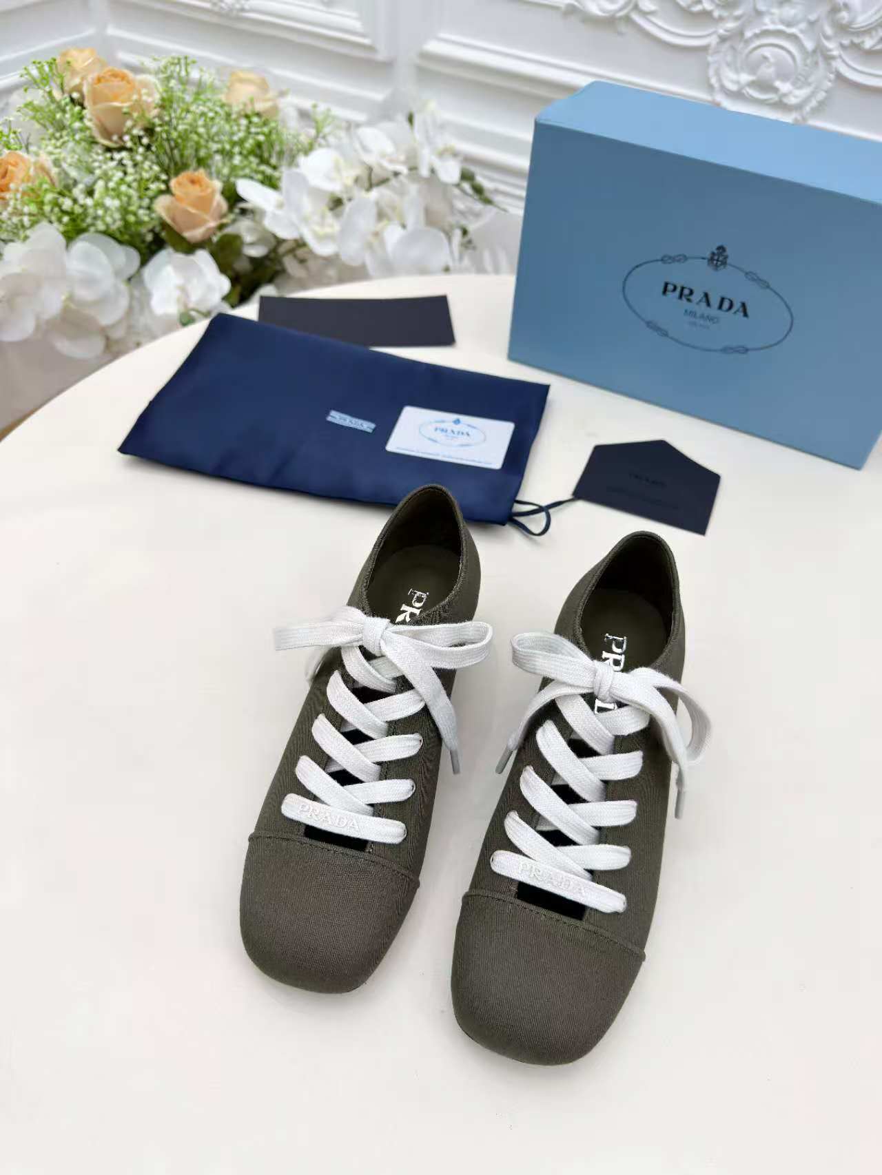 Prada 25 Mary Jane Shoes 55mm Dark Olive Fabric 564185