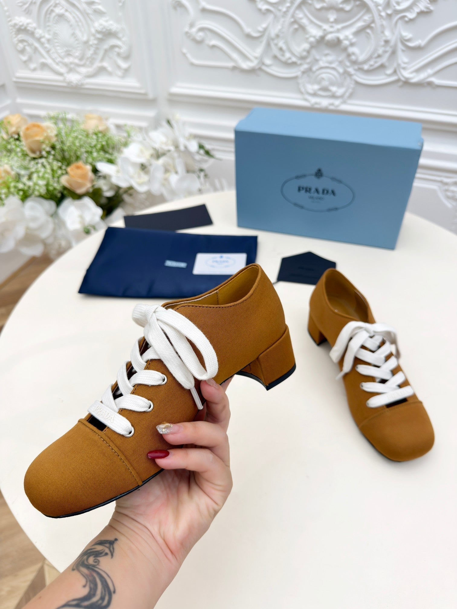 Prada 25 Mary Jane Shoes 55mm Chestnut Brown Fabric 564186