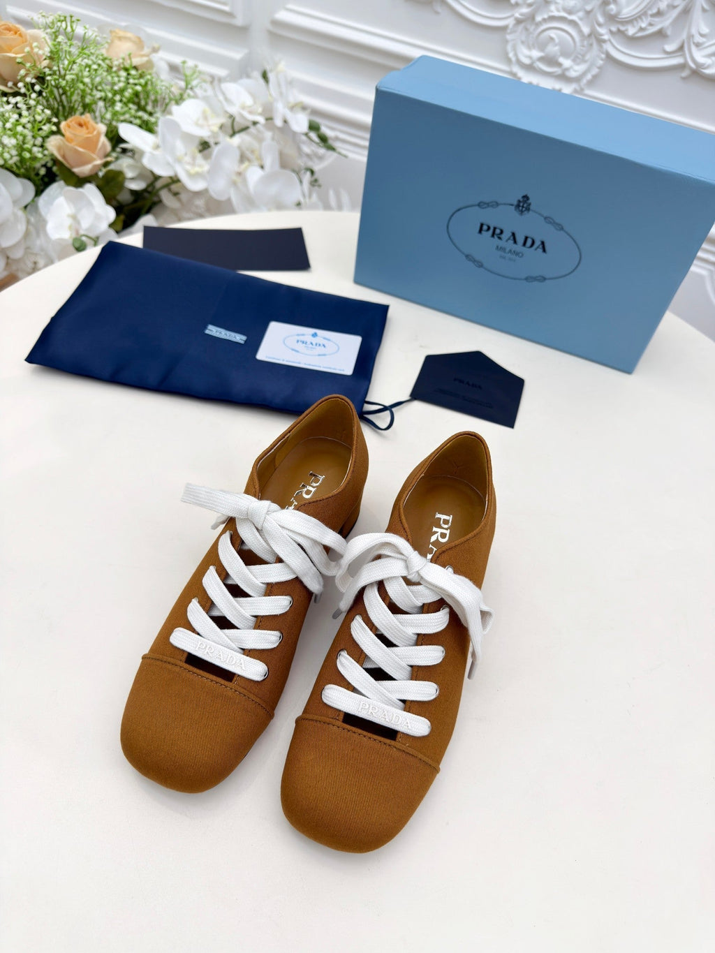 Prada 25 Mary Jane Shoes 55mm Chestnut Brown Fabric 564186