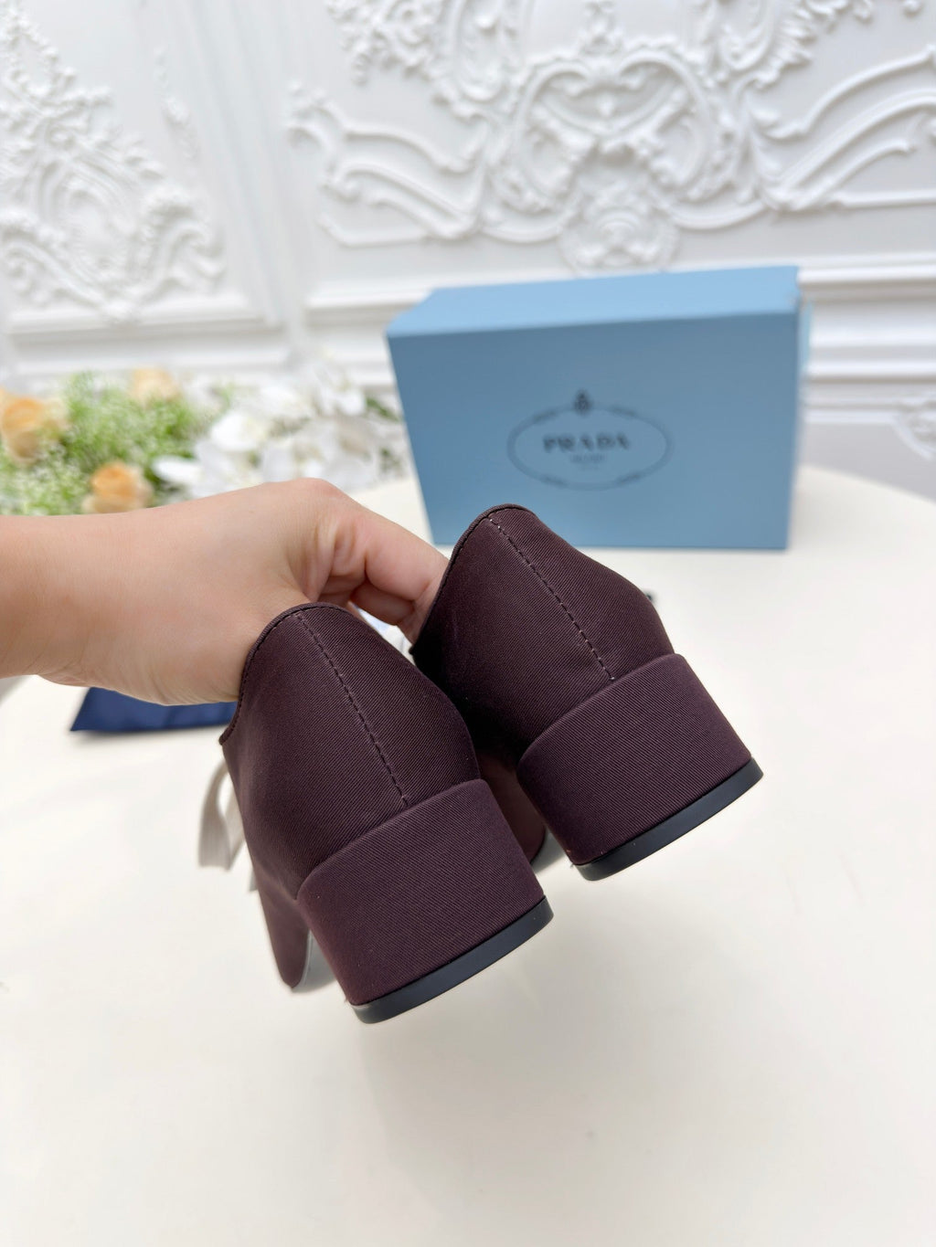 Prada 25 Mary Jane Shoes 55mm Dark Plum Fabric 564187