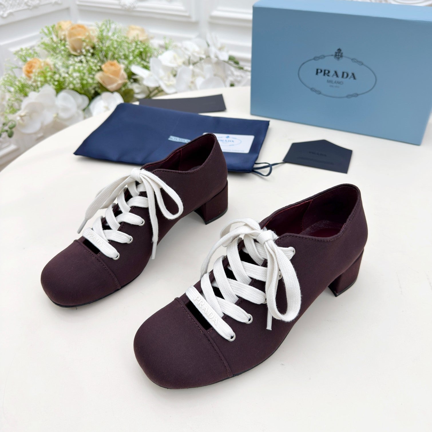 Prada 25 Mary Jane Shoes 55mm Dark Plum Fabric 564187