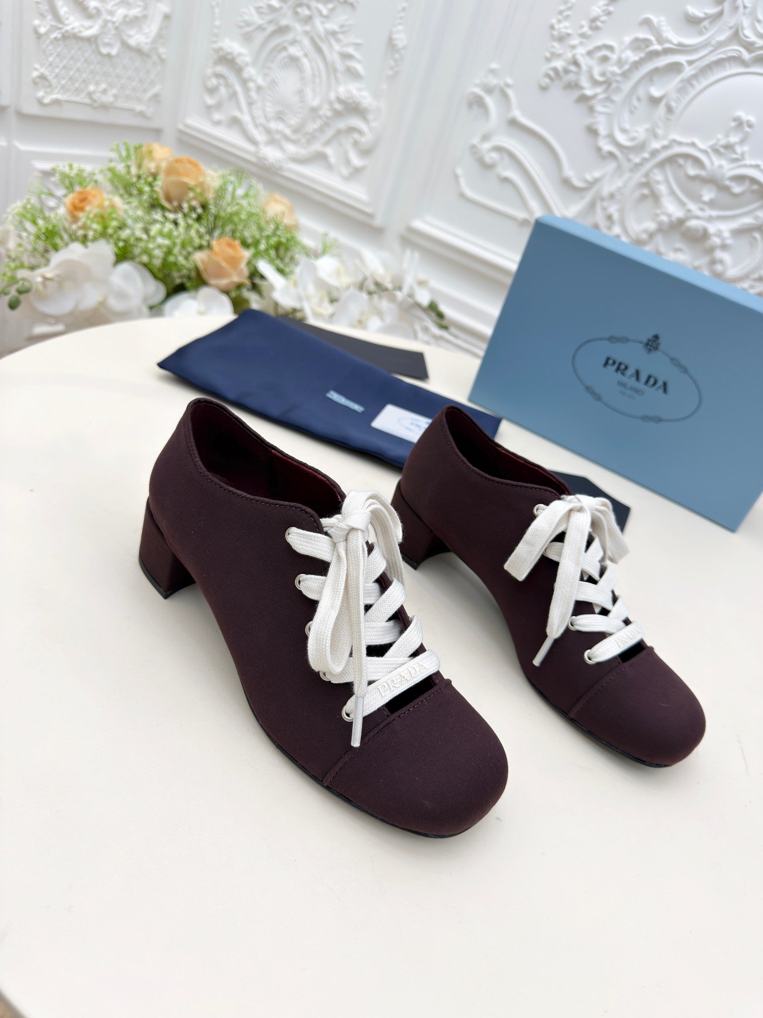 Prada 25 Mary Jane Shoes 55mm Dark Plum Fabric 564187